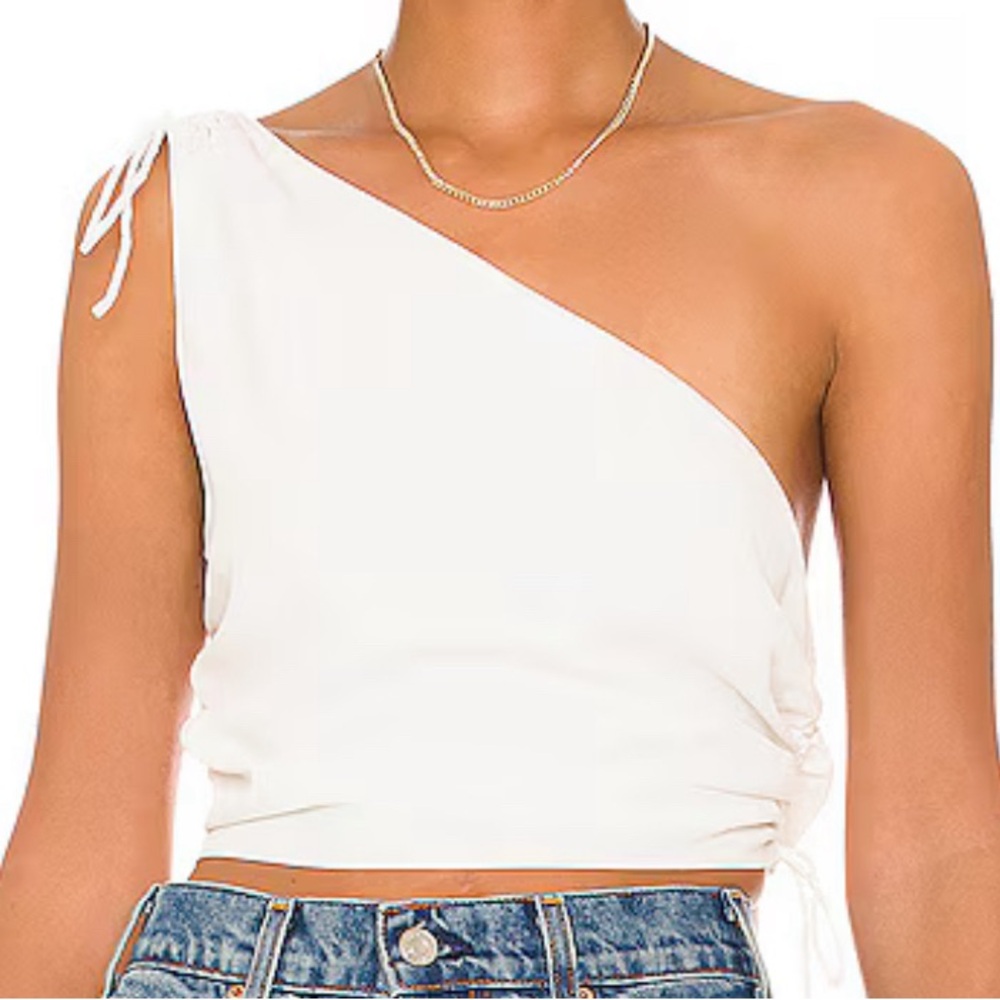 Amanda Uprichard white one shoulder sleeve blouse